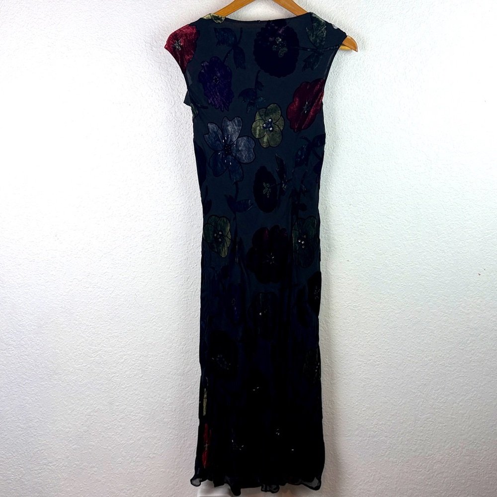 Perfect Adrianna Papell Vintage silk velvet burnout beaded long floral dress Y2K - Picture 8 of 9